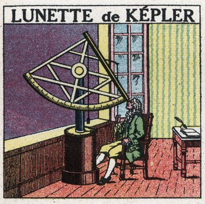 最初の光学機器：Johannes Kepler (Keppler) (1571-1630)が1615年頃に発明した天文ベゼル。1925年の匿名のイラスト。個人蔵。 作： Anonymous Anonymous