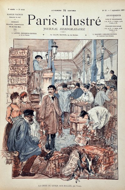 1887年、パリのホールで行われたゲーム・クリエの様子。ヘルマン・フォーゲル（1856-1918）のイラスト。1887年の「週刊パリ・イラストレーション・ジャーナル」に掲載された版画。 作： Anonymous Anonymous