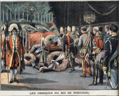1908年2月1日に暗殺されて亡くなったポルトガル王シャルル1世（1863-1908）のオブラートです。1908年2月23日の新聞 "Le Peute Parisien "に掲載されたエングレーヴィング。個人蔵。 作： Anonymous Anonymous