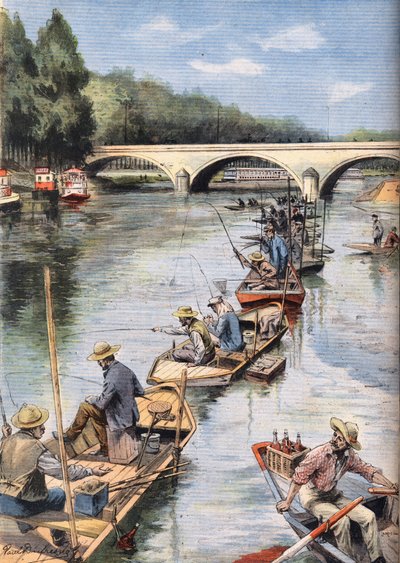 漁のオープニング。1908年6月21日、新聞 "Le Petite Parisien "に掲載されたエングレーヴィング。個人蔵。 作： Anonymous Anonymous