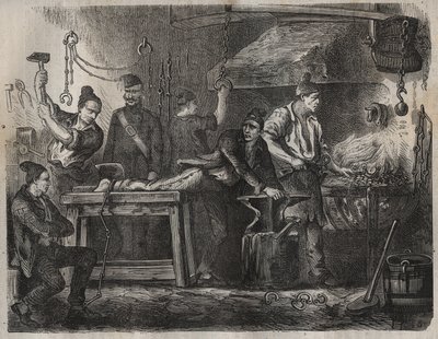 19世紀のトゥーロン・バグーンへの移転。ピエール・ザッコーネ（1817-1895）の「Histoire des bagnes depuis leur création à nos jours」（1877年）に掲載された版画（Colonia Penale - Penal colony）。個人蔵。 作： Anonymous Anonymous