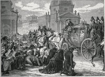 1814年5月24日、ローマ（Roma）での教皇ピウス7世（ピオ）（1742-1823）の凱旋。19世紀のエングレーヴィング。個人蔵。 作： Anonymous Anonymous