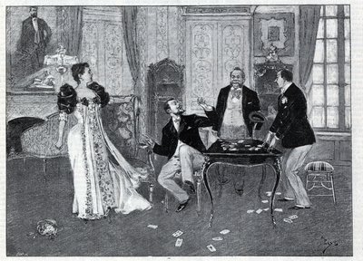 演劇の表現ジョルジュ・フェイドー（1862-1921）とモーリス・アンヌカン（1863-1926）がパリのパレ・ロワイヤル劇場で上演したボードビル「システマ・リバディエ」（Systeme Ribadier）。1892年の "Le monde illustree "に掲載されたエングレーヴィング。個人蔵。 作： Anonymous Anonymous