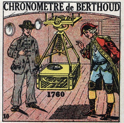 時刻：1760年にフェルディナン・ベルトー（1727-1807）が発明したマリン・クロノメーター。1925年の匿名のイラスト。個人蔵。 作： Anonymous Anonymous