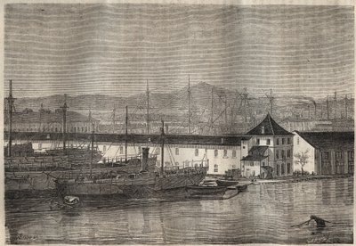 19世紀のトゥーロンのバッグン。ピエール・ザッコーネ（1817-1895）の「Histoire des bagnes depuis leur création à nos jours」（1877年）に掲載された版画（コロニア・ペナーレ＝流刑地） 個人蔵。 作： Anonymous Anonymous