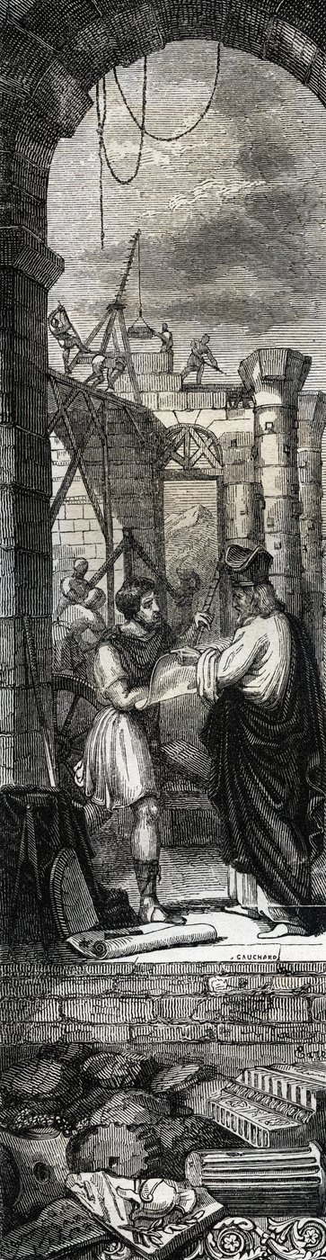 アルルの教会を建てるトロフィーム（3世紀） - 『聖人の生涯』に掲載された1846年のエングレーヴィング。個人蔵。 作： Anonymous Anonymous