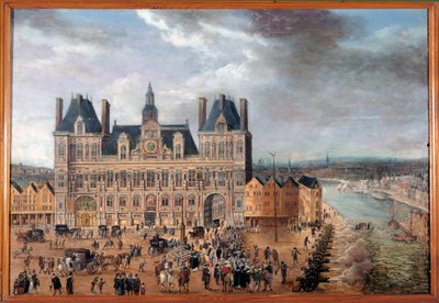 1640年頃、市民のパーティー中のパリのグレーブ広場と市庁舎の眺め 匿名の絵画、木に油彩 作： Anonymous Anonymous