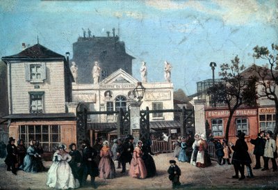 パリのフルール通りにあるボビーノと呼ばれるリュクサンブール劇場の眺め 匿名の絵画。1845年 日0.16x0.22 m パリ、カルナヴァレ美術館 作： Anonymous Anonymous