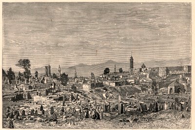 アルメニア（現トルコ）のエルズルム（Erzeroum）の街の風景。Louis-Eugene (Louis Eugene) Louvetによる「Les Missions Catholiques au XIXeme Siecle」に掲載された版画。 作： Anonymous Anonymous