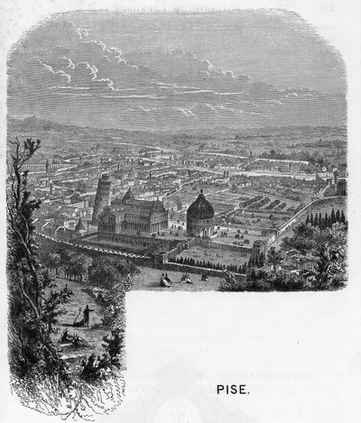 イタリア、ピサ（Pisa）の街の眺め。アルマンゴーの「ヨーロッパの画廊-イタリア」にある1859年の彫刻。個人のコレクションです。 作： Anonymous Anonymous