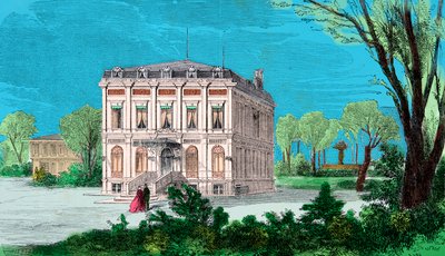 ブーローニュの森にあるパッシーのジョアキーノ（ジョヴァッキーノ）・ロッシーニ（1792-1868）の家の眺め、エングレーヴィング、個人蔵 作： Anonymous Anonymous