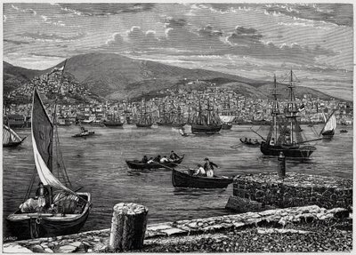 ギリシャのSyra島の眺め。Louis-Eugene (Louis Eugene) Louvetによる「Les Missions Catholiques au XIXeme Siecle」に掲載された版画。 作： Anonymous Anonymous