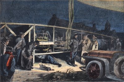 ヴァルミーでのヴィル・ド・パリ飛行船の故障。新聞 "Le Peute Parisien "に掲載された挿絵、1908年2月2日。個人蔵。 作： Anonymous Anonymous