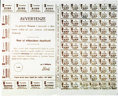第一次世界大戦：パン、バター、砂糖、米の配給チケット（プリント、1914-1918年頃 作： Anonymous Anonymous
