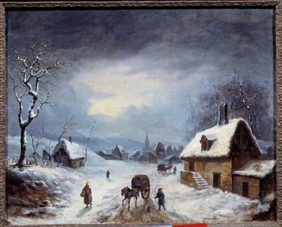 冬の風景。雪道を走る馬車。匿名の絵画。19世紀 個人蔵 作： Anonymous Anonymous