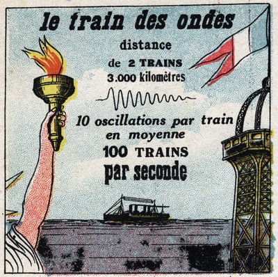 無線電信：波の列車。パリとニューヨークの間では、2つ以上の波は存在しない。1925年の匿名のイラスト。個人蔵。 作： Anonymous Anonymous