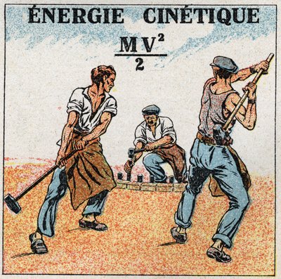 仕事と力：運動エネルギーの計算。1925年の匿名のイラスト。個人蔵。 作： Anonymous Anonymous