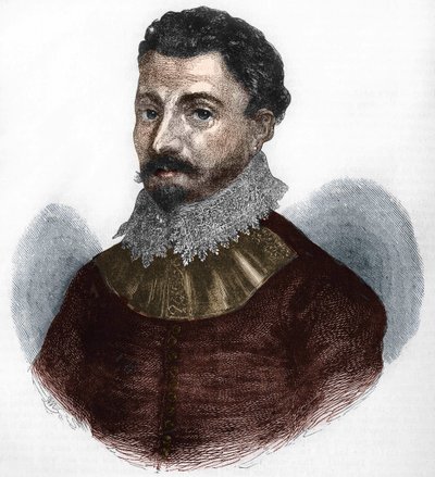 フランシス・ドレーク卿の肖像。イギリスの航海士、私掠船員（1540年頃、デボンシャー州タビストックで生まれ、パナマのポルトベロ沖で操業）。 作： Anonymous Anonymous