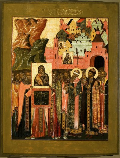 17世紀半ば、1395年にモスクワにウラジミールの聖母のアイコンが到着。 作： Anonymous Russian icon painter