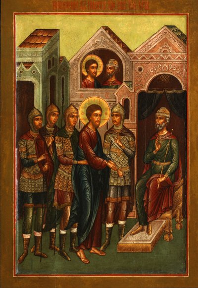 ピラトの前のキリスト、20世紀初頭。 作： Anonymous Russian icon painter