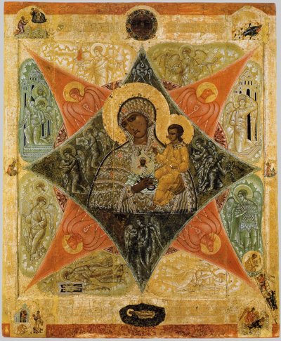 燃える茂みの神の母、16世紀 作： Anonymous Russian icon painter