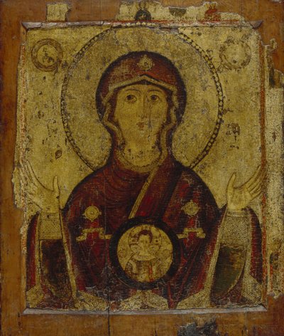 サインの聖母、13世紀初頭。 作： Anonymous Russian icon painter