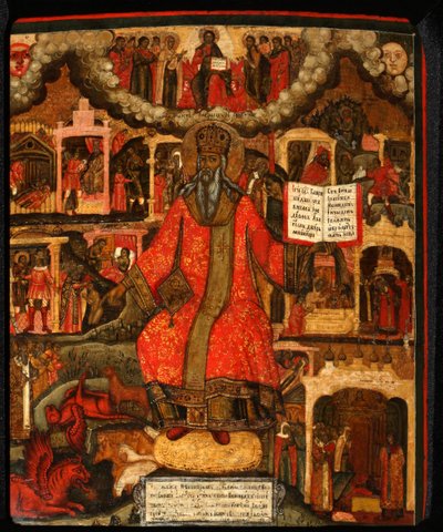 聖モデストス、エルサレム総主教、彼の生涯の場面、17世紀末 作： Anonymous Russian icon painter