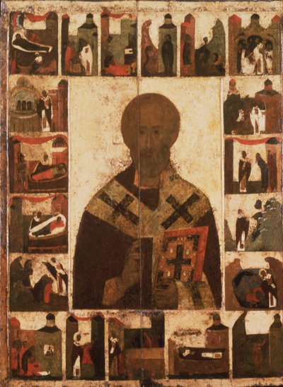 聖ニコラス、14世紀の生涯の場面 作： Anonymous Russian icon painter
