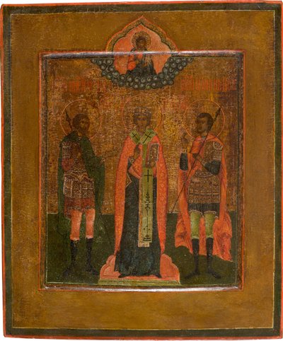 聖者メナス、ノヴゴロドのニキータ、ジョンウォリアー、19世紀の第1四半期 作： Anonymous Russian icon painter