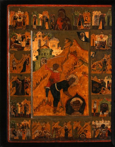 神の母、フェオドロフスカヤとの洗礼者聖ヨハネの斬首、17世紀初頭。 作： Anonymous Russian icon painter