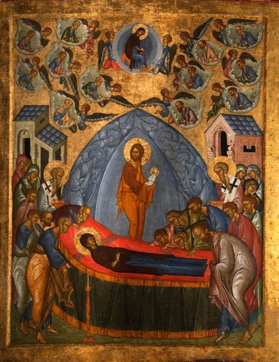 15世紀の聖母の生神女就寝 作： Anonymous Russian icon painter
