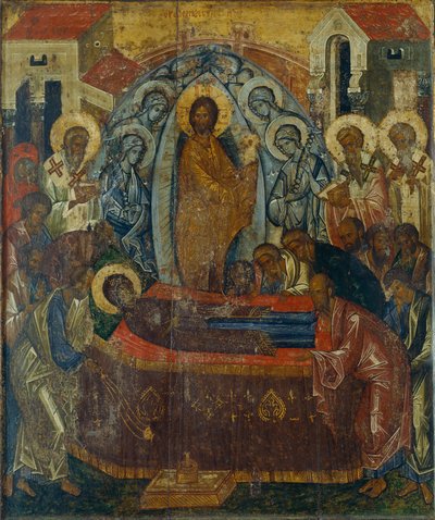 聖母の生神女就寝15世紀初頭。 作： Anonymous Russian icon painter