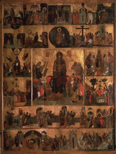 14世紀の聖なる聖人への聖母アカトスの賛美歌の美化 作： Anonymous Russian icon painter