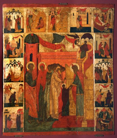聖母マリアの贈り物、16世紀 作： Anonymous Russian icon painter