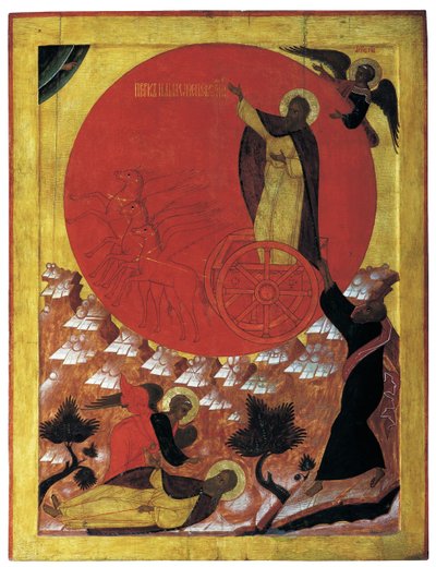 預言者エリヤと炎の戦車、1570年代 作： Anonymous Russian icon painter