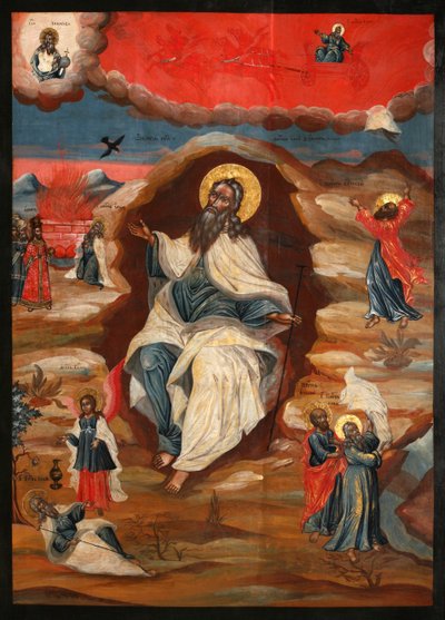 荒野の預言者エリヤ、18世紀後半。 作： Anonymous Russian icon painter