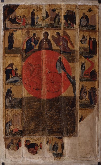 預言者エリヤ、生涯の場面、14世紀末。 作： Anonymous Russian icon painter