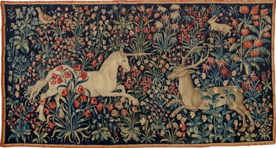 花畑のユニコーンとクワガタ c. 1500。 作： Anonymous master.