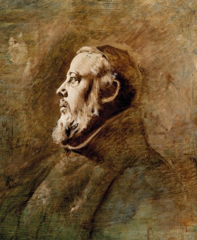 横顔の僧侶の胸像（キャンバスに油彩） 作： Anselm Feuerbach
