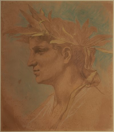 月桂樹で飾られた男性の頭 作： Anselm Feuerbach
