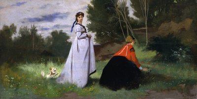 1867年の風景の中の2人の女性。 作： Anselm Feuerbach