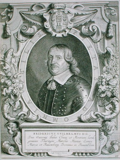 ザクセン選帝侯フレデリック・ウィリアム、ペトルス・デ・アイオデ作の「Portraits des Hommes Illustres」より、1706年に出版された（エングレーヴィング）。 作： Anselmus van (after) Hulle