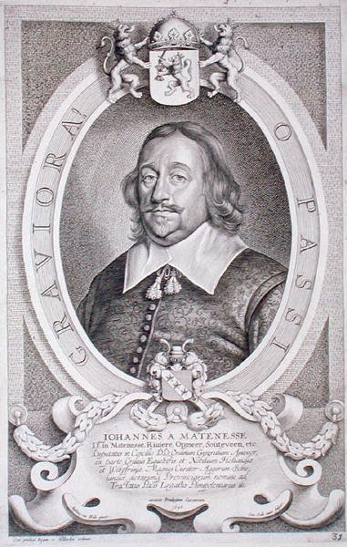 ヤン・ファン・マテネス（1596-1653）「Portraits des Hommes Illustres」より、コルネリス・ガレ作、1706年発行（エングレーヴィング）。 作： Anselmus van (after) Hulle