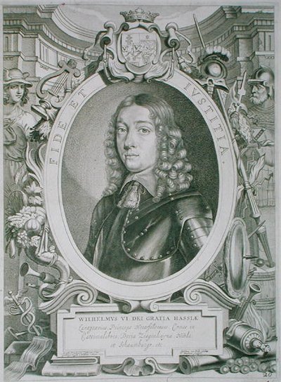 ウィリアム6世（1629-63）ヘッセン＝カッセルのランドグレーブ、T.マサムが1706年に出版した「Portraits des Hommes Illustres」より（エングレーヴィング） 作： Anselmus van (after) Hulle