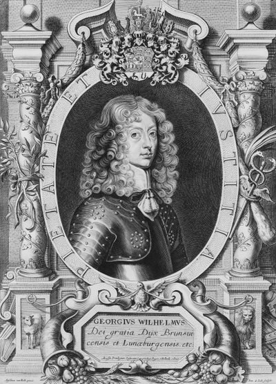 ジョージウィリアム（1624-1705）ブラウンシュヴァイクルネベルグ公、ペトルスドイオデによって彫刻された「Portraits des Hommes Illustres」から1706年に出版 作： Anselmus van Hulle