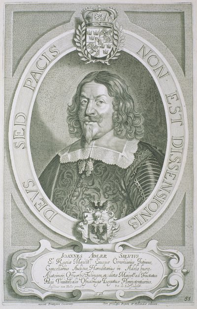 Petrus de Iodeによって刻まれた「Portraits des Hommes Illustres」のヨハンアドラーサルヴィウス（1590-1652）が1706年に出版 作： Anselmus van Hulle