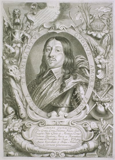 カールXグスタフ（1622-60）「Portraits des Hommes Illustres」よりスウェーデンの王、1706年発行 作： Anselmus van Hulle