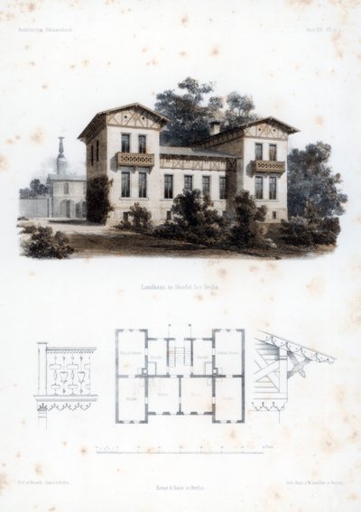 ドイツ、ベルリン近郊のモアビットにあるカントリーハウスのデザイン、c1850。 作： Anst von W Loeillot