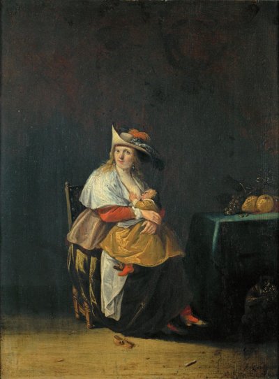 五感：味覚、授乳する女性... 作： Anthonie (1601-73) Palamedesz