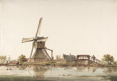 風車のある風景、18 世紀後半。 作： Anthonie Erkelens